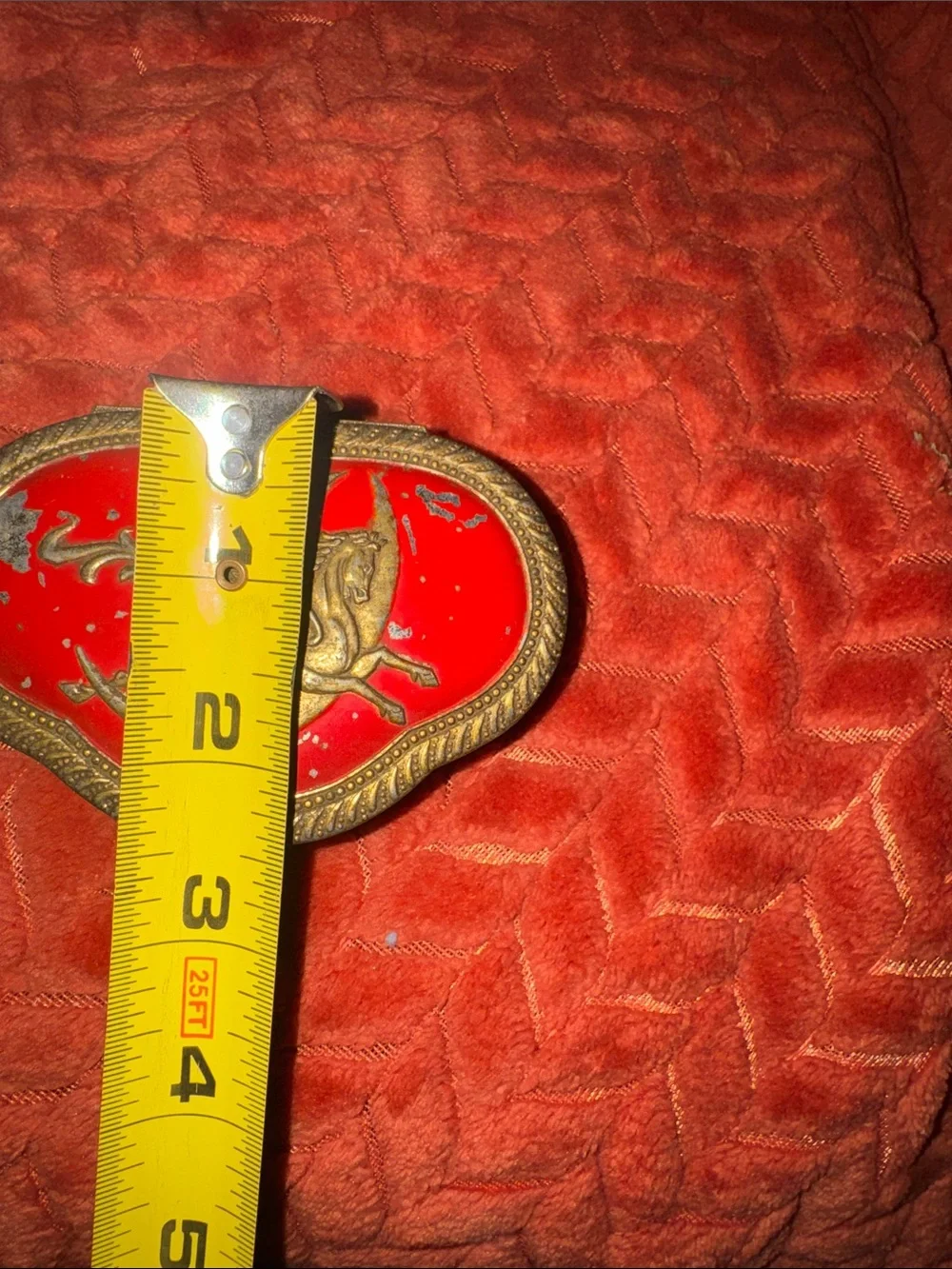 Vintage Ornate Brass & Enamel Pegasus Trinket Box Red Velvet Lined Footed Casket